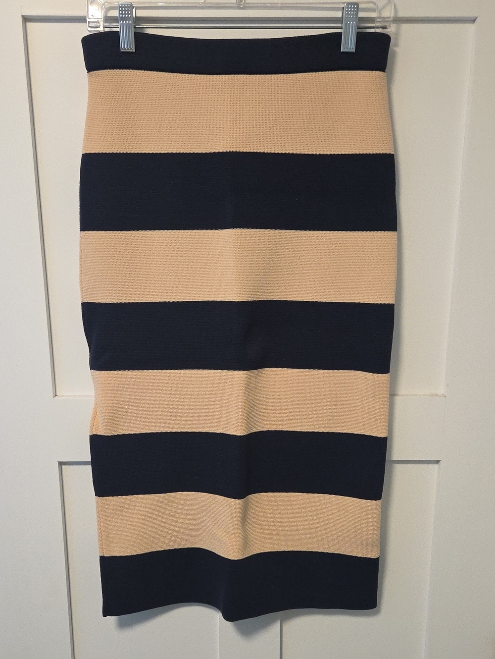Navy and Beige Striped Pencil Skirt - Women